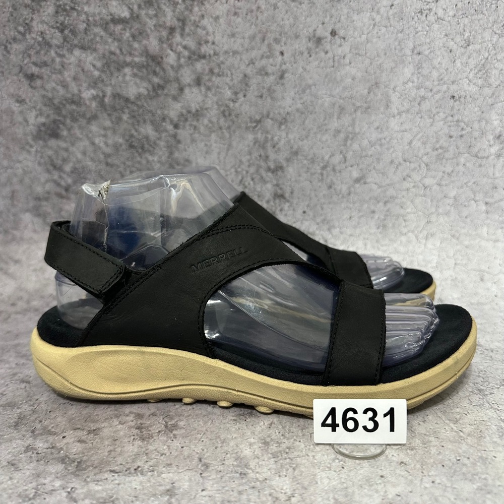 Merrell District 4 Luxe Backstrap Sandals Womens 7 Black Leather Comfort Outdoor